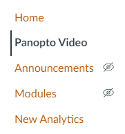 Screenshot of a Canvas course navigation bar with Panopto Video selected.