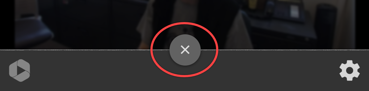 Screenshot of the gray X button that closes the Panopto Capture video/audio source menu.
