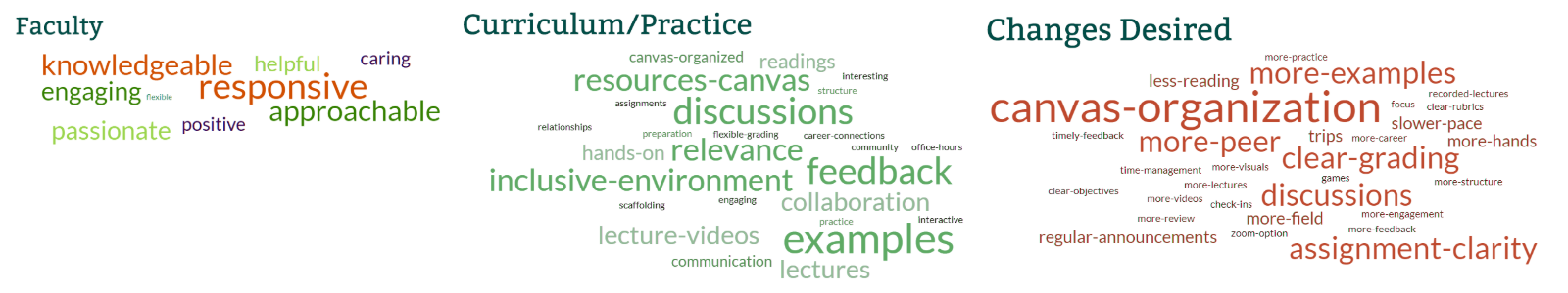 Word Cloud Compilation- Faculty traits, curriculum, and changes