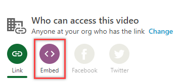 Screenshot of the Embed button circled in red.